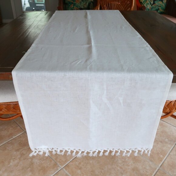 Pottery Barn 100% Linen Table Runner 22" x 108" Fringed Creamy White - Picture 1 of 5